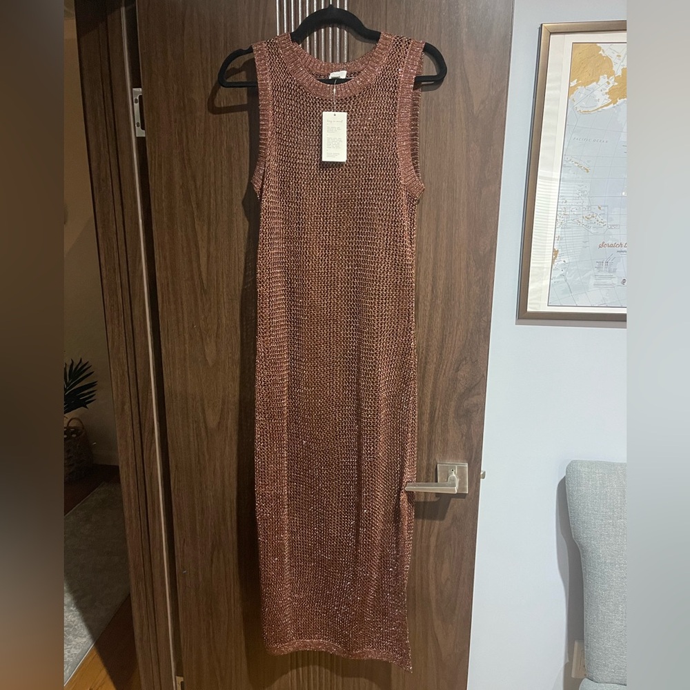 Women's Openwork Midi Tank Dress - A New Day- Brown M